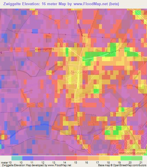 Zwiggelte,Netherlands Elevation Map