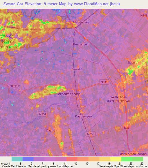 Zwarte Gat,Netherlands Elevation Map