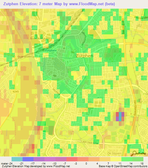 Zutphen,Netherlands Elevation Map
