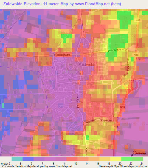 Zuidwolde,Netherlands Elevation Map
