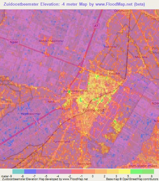 Zuidoostbeemster,Netherlands Elevation Map