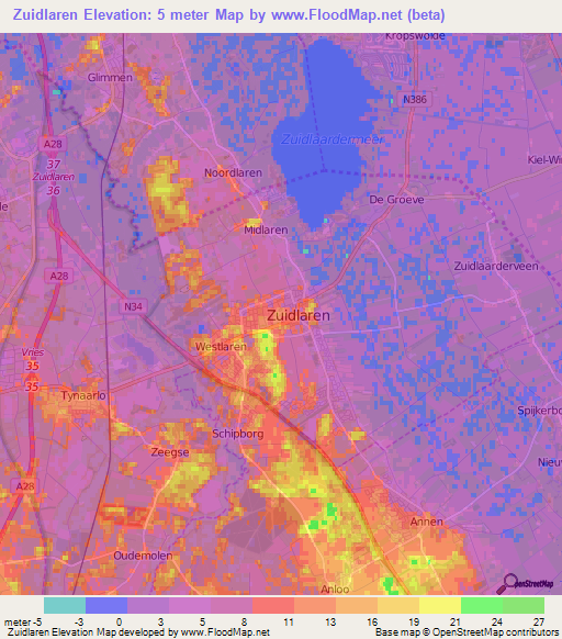 Zuidlaren,Netherlands Elevation Map