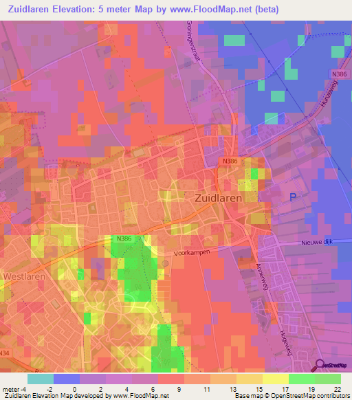 Zuidlaren,Netherlands Elevation Map