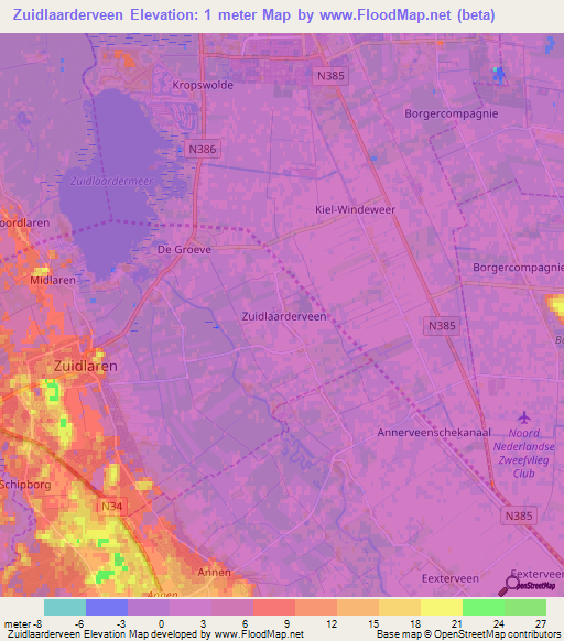 Zuidlaarderveen,Netherlands Elevation Map