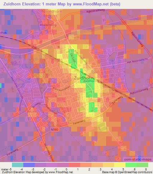 Zuidhorn,Netherlands Elevation Map