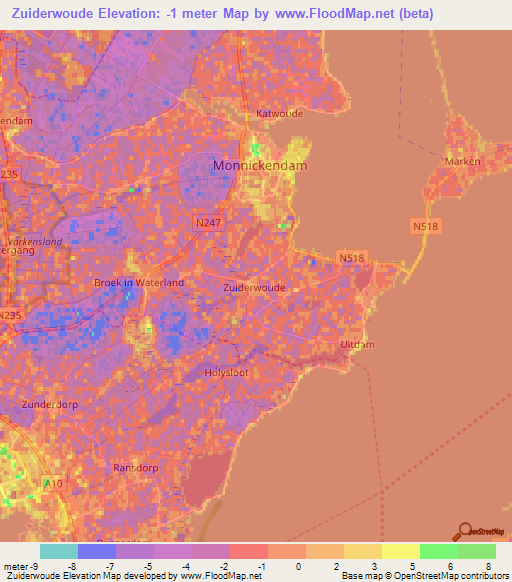 Zuiderwoude,Netherlands Elevation Map