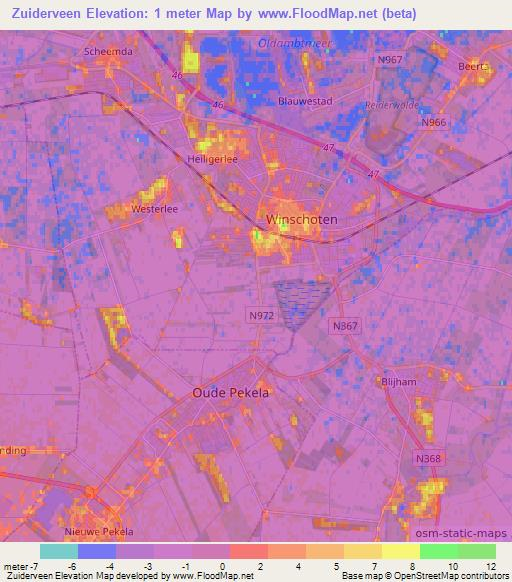 Zuiderveen,Netherlands Elevation Map