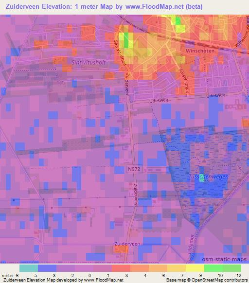 Zuiderveen,Netherlands Elevation Map