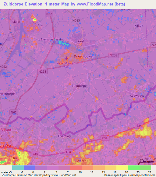 Zuiddorpe,Netherlands Elevation Map