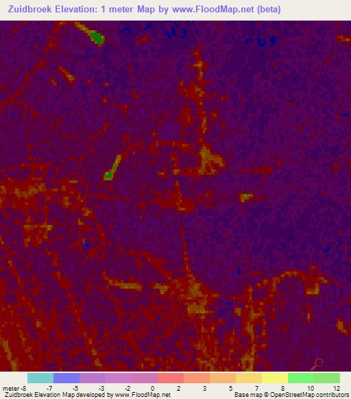 Zuidbroek,Netherlands Elevation Map