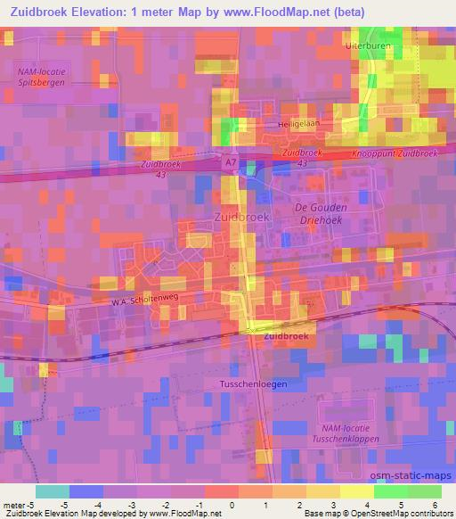 Zuidbroek,Netherlands Elevation Map