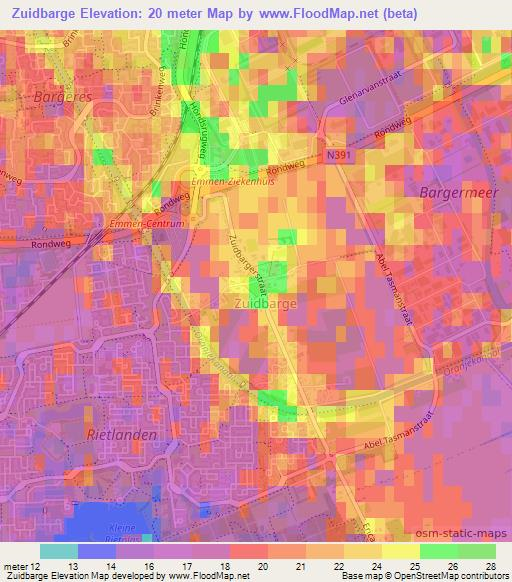 Zuidbarge,Netherlands Elevation Map