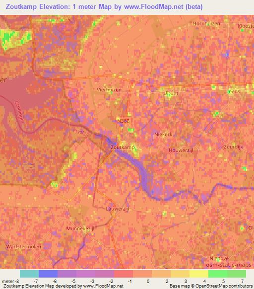 Zoutkamp,Netherlands Elevation Map