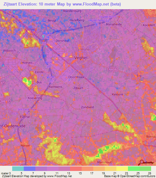 Zijtaart,Netherlands Elevation Map