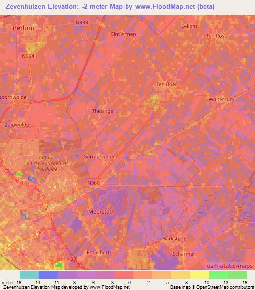 Zevenhuizen,Netherlands Elevation Map