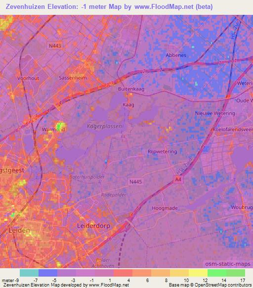 Zevenhuizen,Netherlands Elevation Map