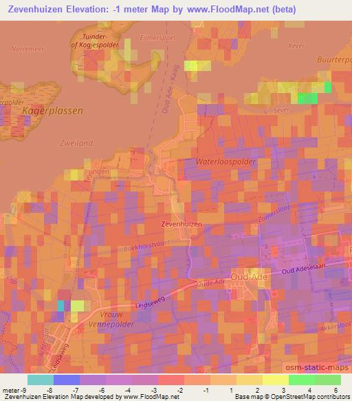 Zevenhuizen,Netherlands Elevation Map