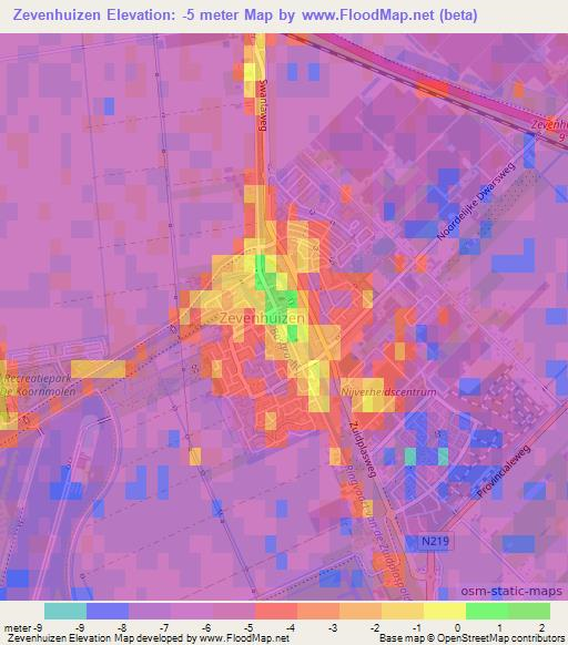 Zevenhuizen,Netherlands Elevation Map