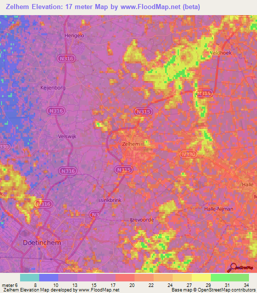 Zelhem,Netherlands Elevation Map