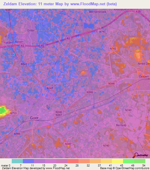 Zeldam,Netherlands Elevation Map
