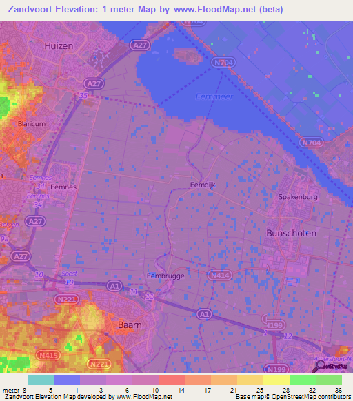 Zandvoort,Netherlands Elevation Map