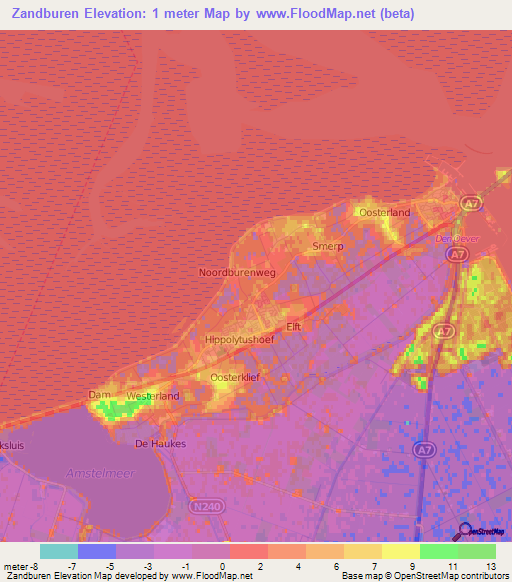 Zandburen,Netherlands Elevation Map