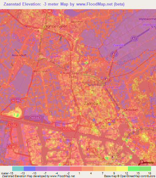 Zaanstad,Netherlands Elevation Map