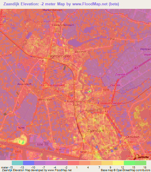 Zaandijk,Netherlands Elevation Map