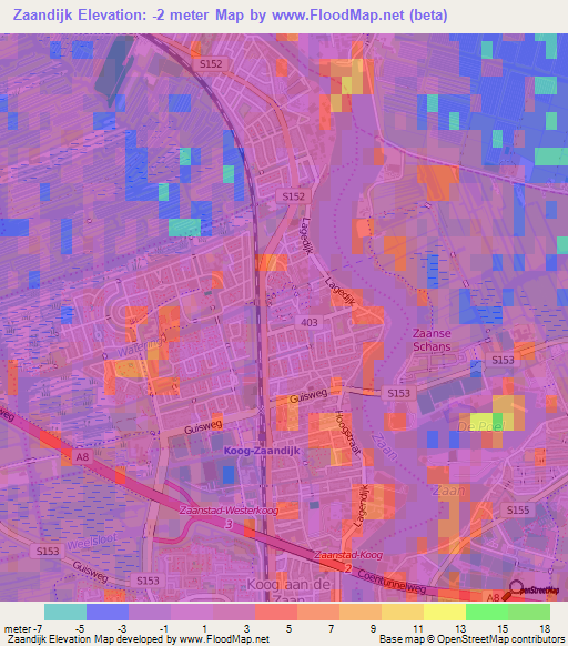 Zaandijk,Netherlands Elevation Map