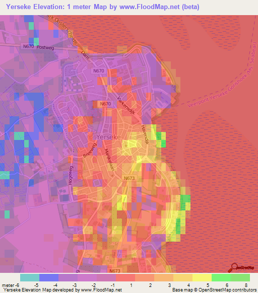 Yerseke,Netherlands Elevation Map