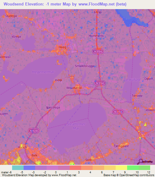 Woudsend,Netherlands Elevation Map