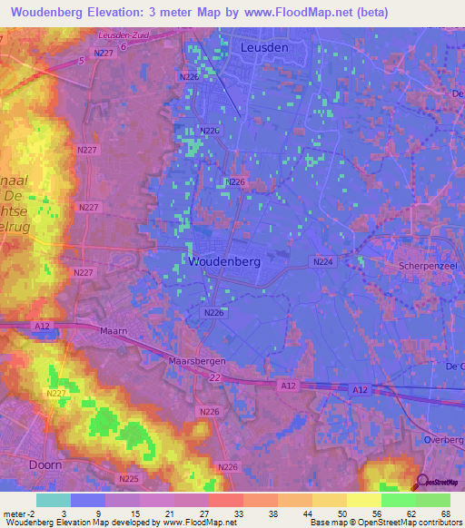 Woudenberg,Netherlands Elevation Map