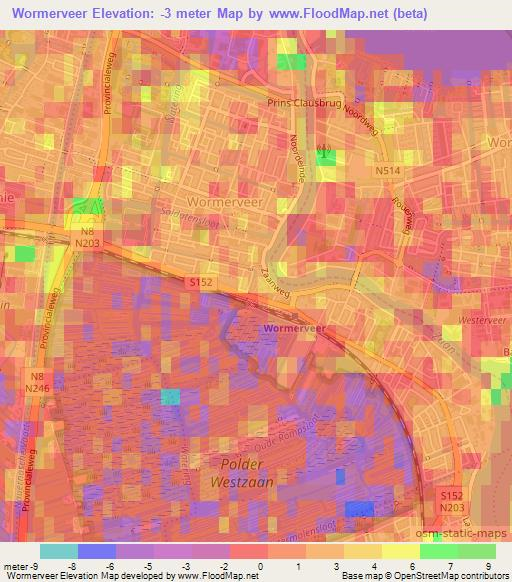 Wormerveer,Netherlands Elevation Map