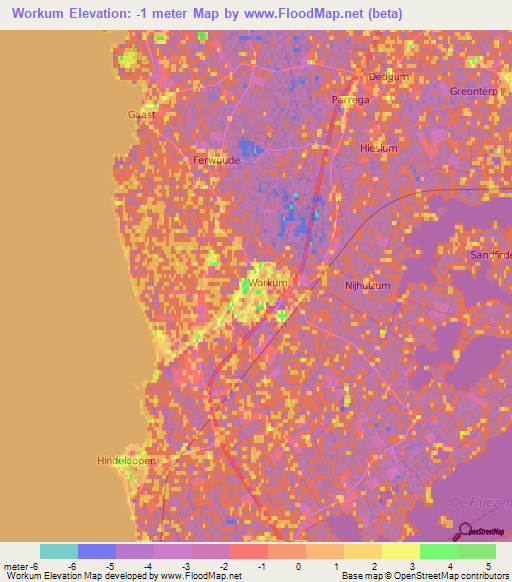 Workum,Netherlands Elevation Map