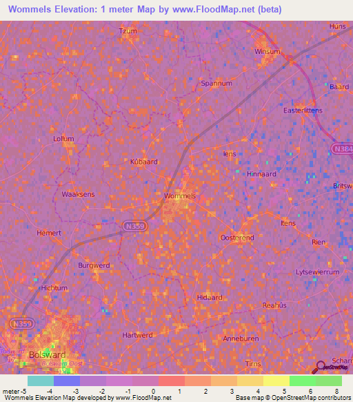 Wommels,Netherlands Elevation Map
