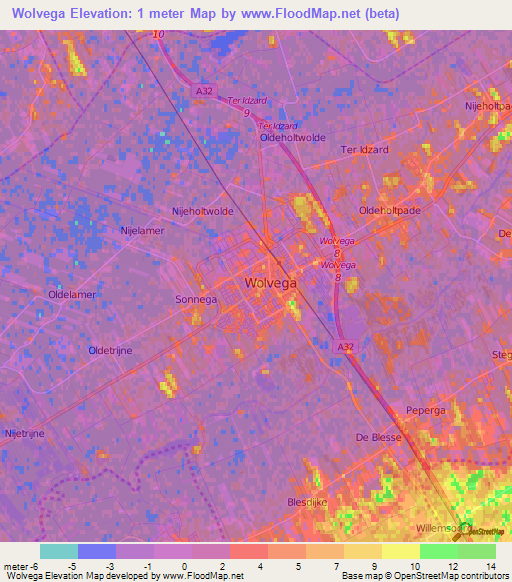 Wolvega,Netherlands Elevation Map