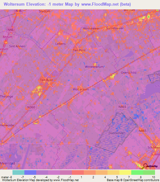 Woltersum,Netherlands Elevation Map