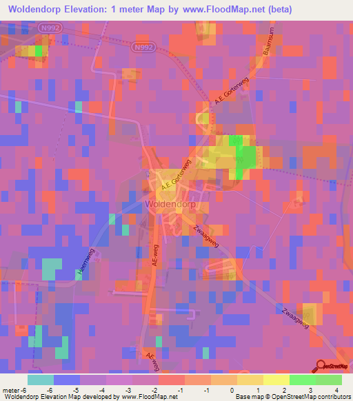 Woldendorp,Netherlands Elevation Map