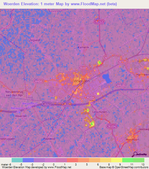 Woerden,Netherlands Elevation Map