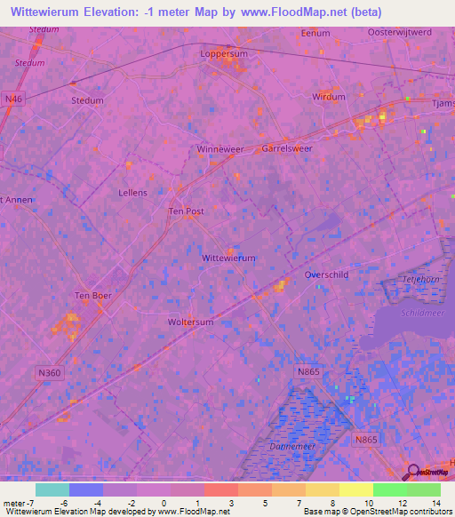Wittewierum,Netherlands Elevation Map