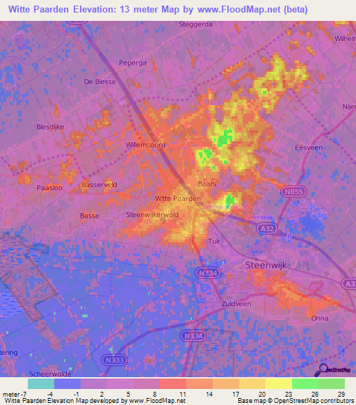 Witte Paarden,Netherlands Elevation Map