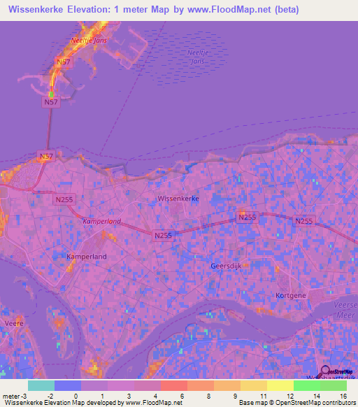 Wissenkerke,Netherlands Elevation Map