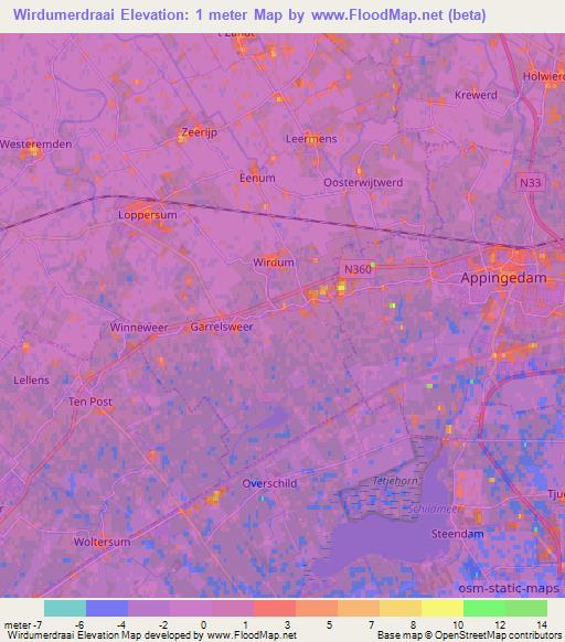 Wirdumerdraai,Netherlands Elevation Map