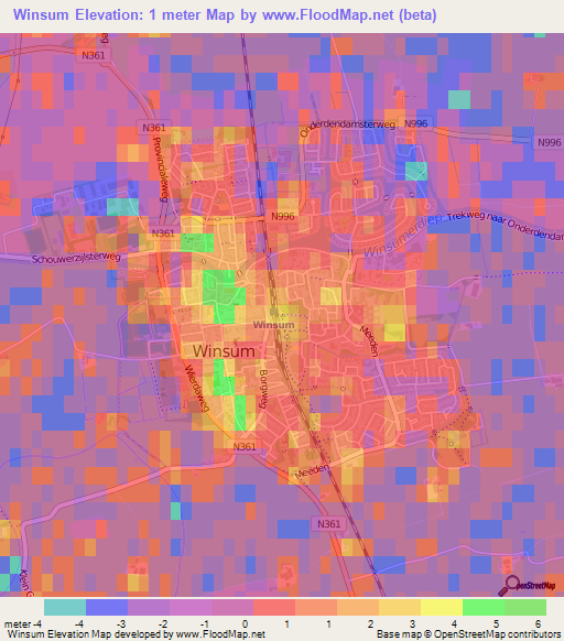 Winsum,Netherlands Elevation Map