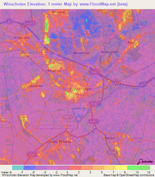 Winschoten,Netherlands Elevation Map
