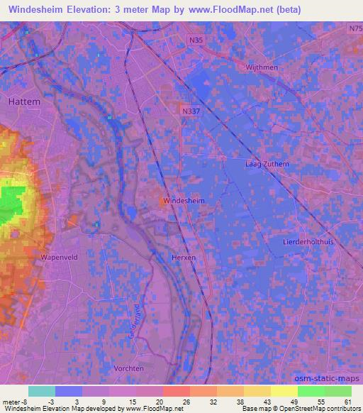 Windesheim,Netherlands Elevation Map