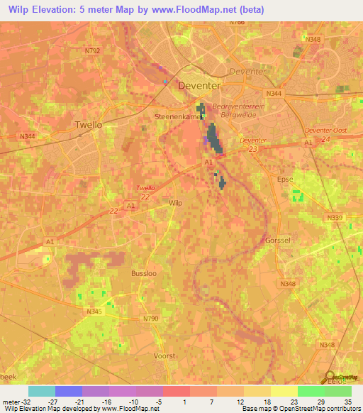 Wilp,Netherlands Elevation Map