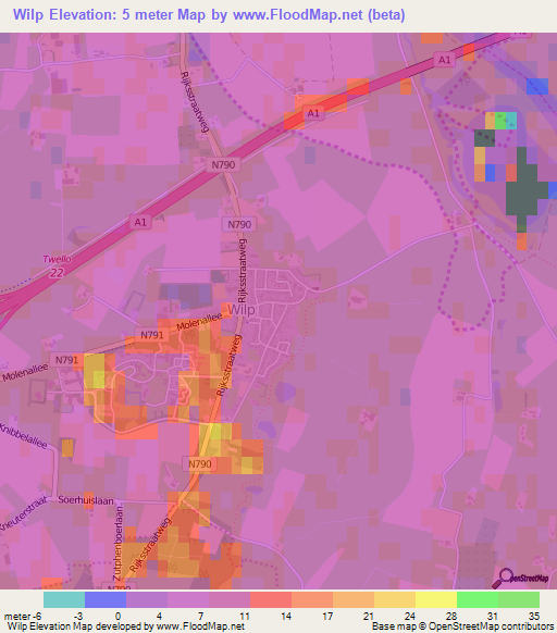 Wilp,Netherlands Elevation Map