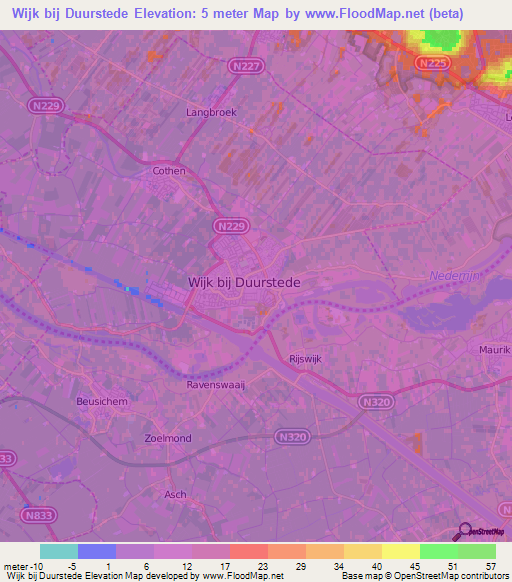 Wijk bij Duurstede,Netherlands Elevation Map