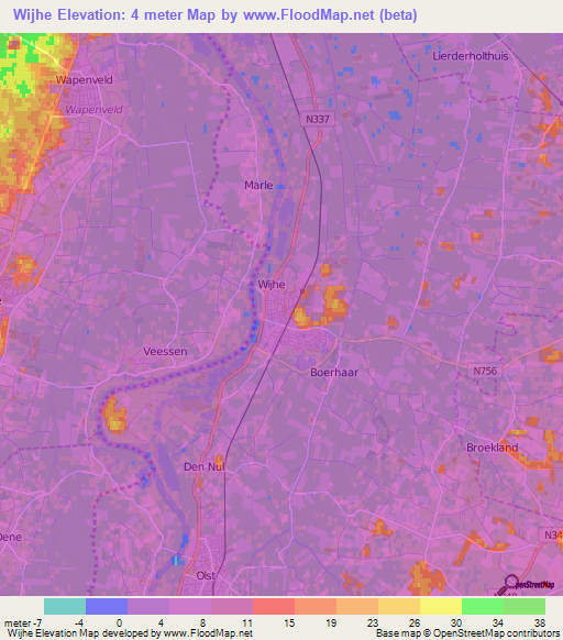 Wijhe,Netherlands Elevation Map